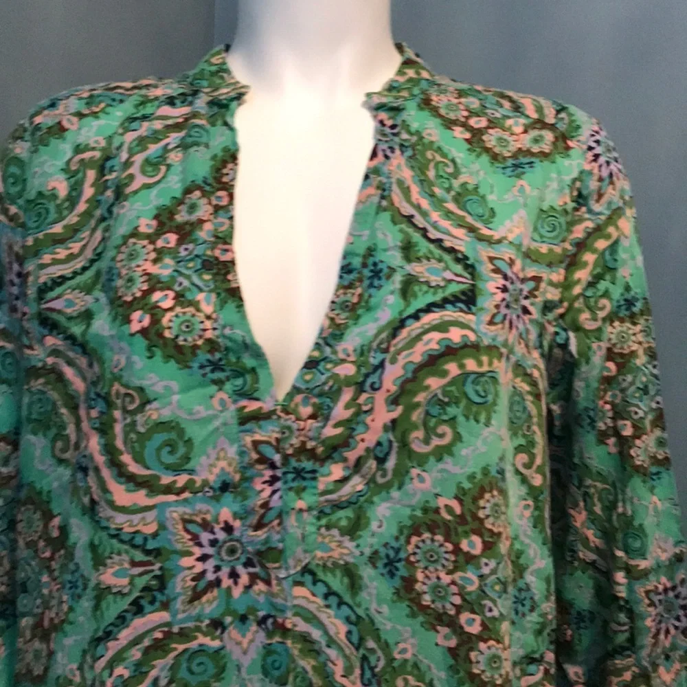 J. Crew Mint Green Flora Print Long Sleeve Tunic - Picture 2 of 6
